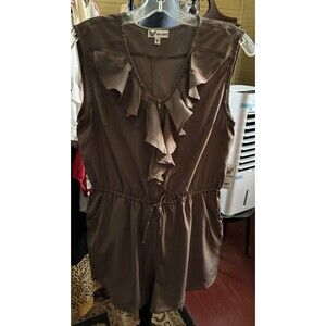 Go Coco Women's Mocha Romper; Ruffled Front Collar Size Large 38” Bust 2.5” I